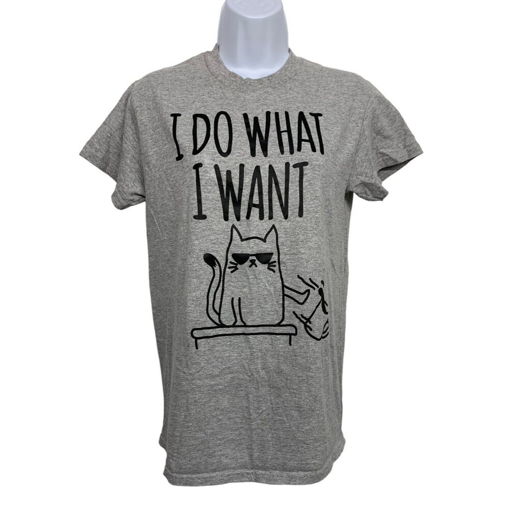 DOM Womens size S Gray I Do What I Want Cat Graphic T-Shirt Short Sleeve